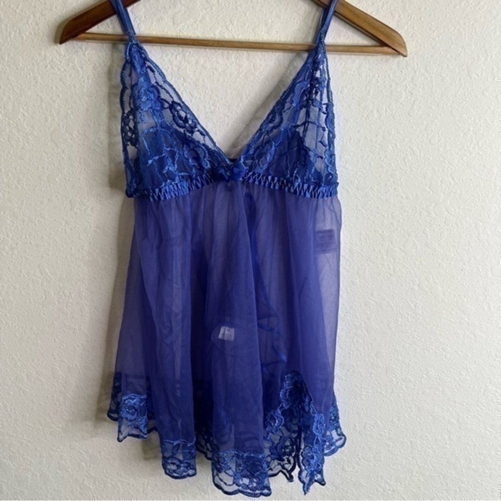 Fredericks of Hollywood Babydoll Thong Set Lace Nylon Blueberry Delight NWT